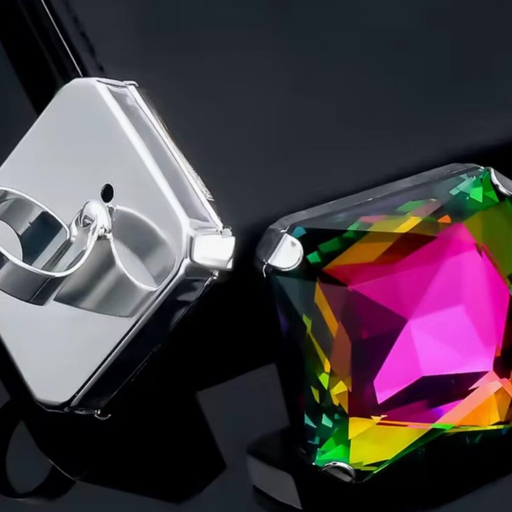 Large Adjustable Multi Color Crystal Statement Ring - Picture 3 of 4